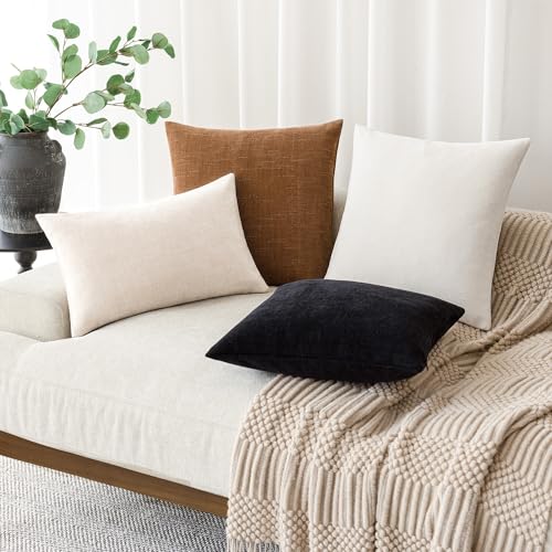 Image of Foindtower Pack of 2 Soft Textured Throw Decorative Pillow Covers Lumbar Accent Solid Cushion Cover Cozy Neutral Farmhouse Pillow Case for Couch Sofa Bedroom Living Room 12x24 Inch, Light Beige