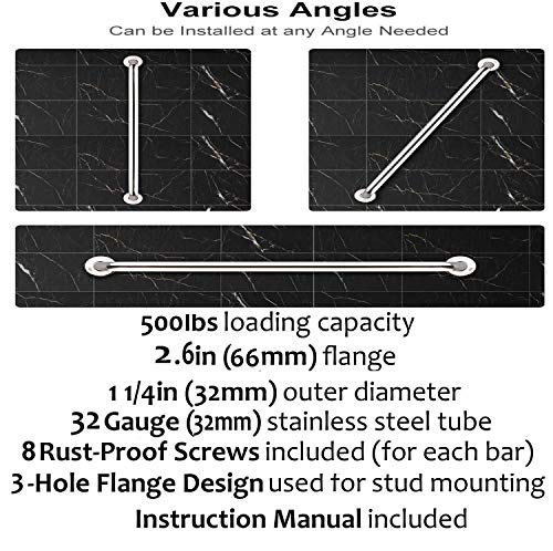 2 Pack 24 Inch Shower Grab Bar With Anti-Slip Grip, Imomwee Chrome Stainless Steel Bathroom Grab Bar Handle, Shower Balance Bar, Safety Hand Rail Support, Handicap Elderly Senior Assist Bath Handle #TOP3