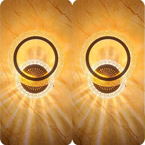 Image of Modern LED Wall Light for Home, 3 Color Modes, (Warm White,Cool White, Natural White) Golden Acrylic Crystal Wall Lamp for, Pack of 2.