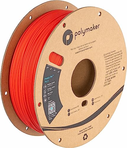 Polymaker PLA Filament, Red 3D Printing PLA Filament 1.75mm 1kg – PolyLite 3D Printer PLA Filament, Dimensional Accuracy +/- 0.03mm, Compatible with Most 3D Printer, Red