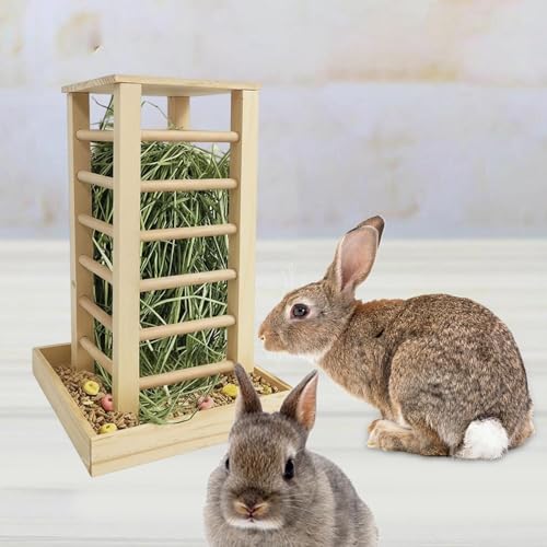 Comedero de madera para conejos y animales pequeños con soporte multifunción de pie 5