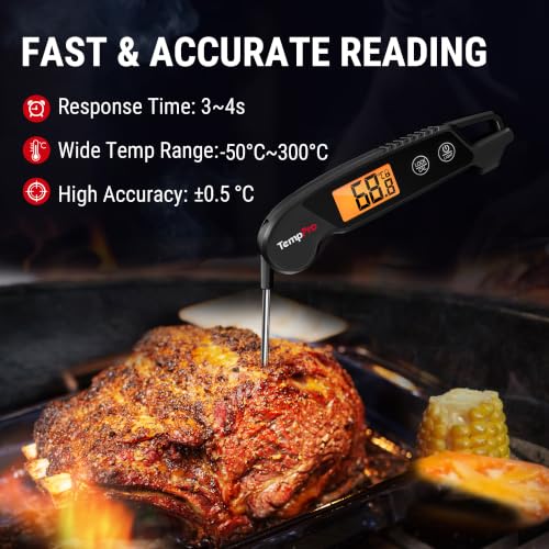ThermoPro Digital Meat Thermometer with Large Backlit LCD, Instant Read Thermometer Food Cooking Kitchen BBQ Meat Thermometer for Grilling Beef