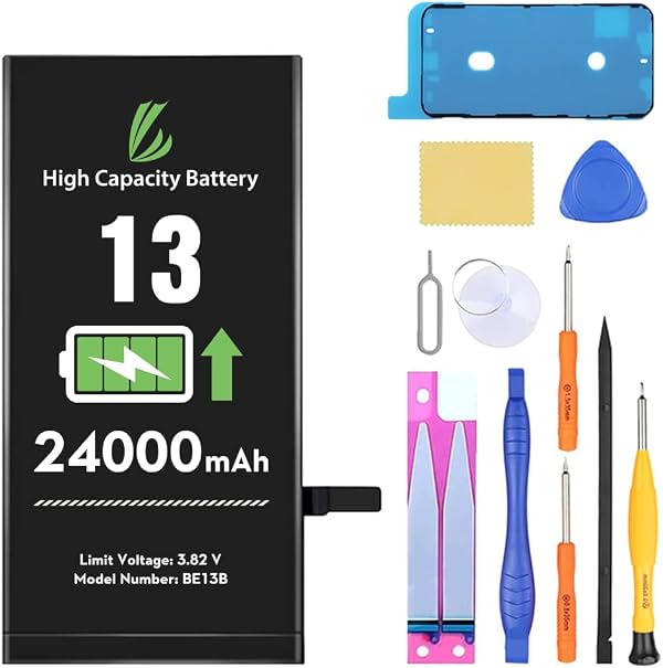 Batería de reemplazo LL TRADER para iPhone 13 con kit de reparación 24000 | Batería de reemplazo de alta capacidad de 24000 mAh para modelo A2482, A2631, A2633, A2634, A2635