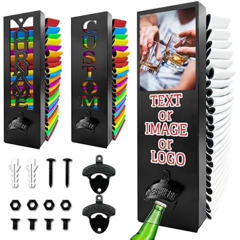 Qingxily Custom Can Cooler Holder Wall Mounted with Bottle Opener Personalized Beer Can Sleeves Storage Organizer Customized Cooler Dispenser with Name for Home Bar Cover