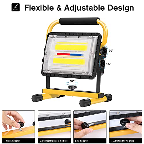 Coquimbo LED Baustrahler Akku, 60W LED Arbeitsleuchte Akku Strahler IP65 Wasserdicht Tragbar Arbeitsscheinwerfer… – Bild 6