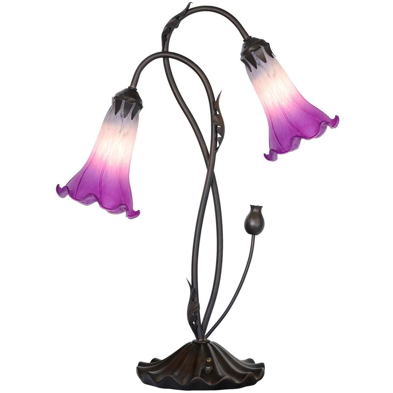 Bieye L10850 Lily Flower Blown Glass Accent Table Lamp for Living Room Bedroom Decoration (2-Light, Purple)