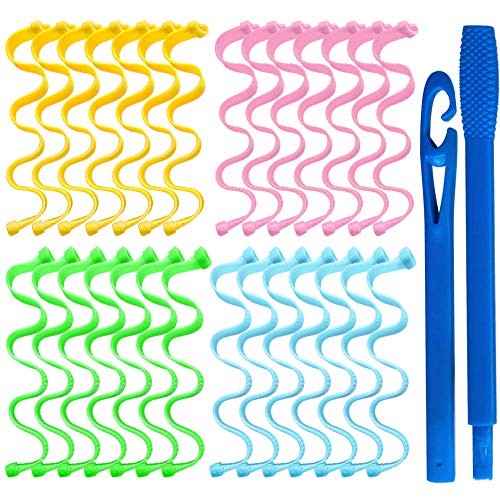 Dprofy Magic Hair Spiral Curlers - 28 Pieces Heatless Curlers Styling Kit with 2 Pieces Styling Hooks, for Extra Long Hair Most Kinds of Hairstyles (45 Cm/ 17.7 Inch)