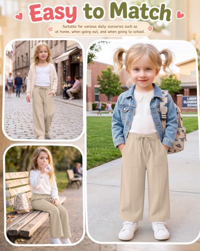 Image of Toddler Girls Wide Leg Pants | Baby Girls Sweatpants, Baggy Drawstring Pants with Pockets, Open Bottom Joggers, Back to School Trousers, for Kids 18M-5T