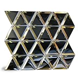 Diflart Beveled Mirror Glass Mosaic Tile, Black and Gold, 3 Inch Triangle, Glass Tile for Bathroom Kitchen Backsplash Shower Wall, Pack of 5 Sheets