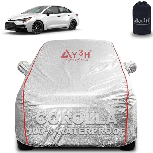 Image of 100% Waterproof Car Cover Compatible with Toyota Corolla Altis | All Weather, Dust Proof, UV Protective with Mirror Pocket (Silver Magic)