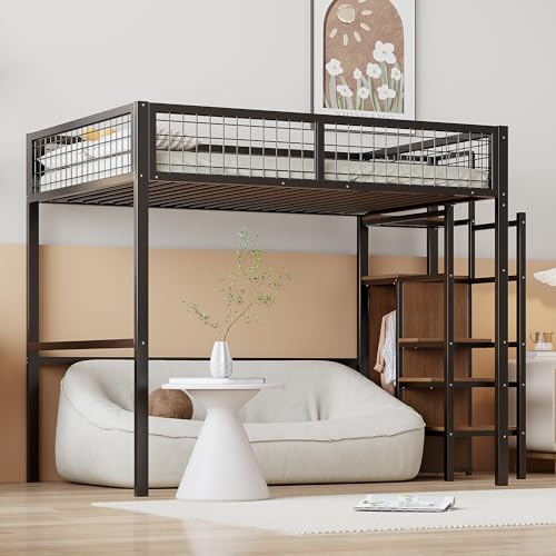 Azkoeesy letto matrimoniale a soppalco con scala e armadio, 140x200