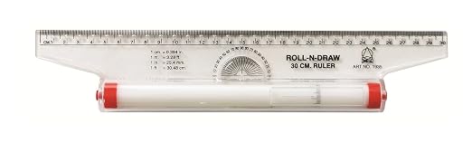 JEFFY Roll-n-draw Ruler Scale 30 cm, Multi-use tool ideal for drawing vertical lines, horizontal lines, parallel lines, angles and circle