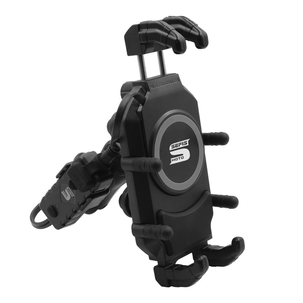 SEFIS - Supporto per cellulare da moto con adattatore anti-shock, robusto supporto per telefono girevole a 360°, universale, 22-25 mm, antivibrazioni e antifurto (SEFIS Set di rilegatura + fascetta)