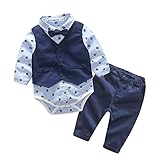 La blusa larga de la manga del mameluco con un bolsillo delantero y el encierro movible seguro del botón de las características del arquear-lazo, fácil cambiar los pañales, par con los pantalones elásticos de la cintura, también puede usar la chaqueta del chaleco cuando sensación fría, le hace el bebé tan caballerost y hermoso