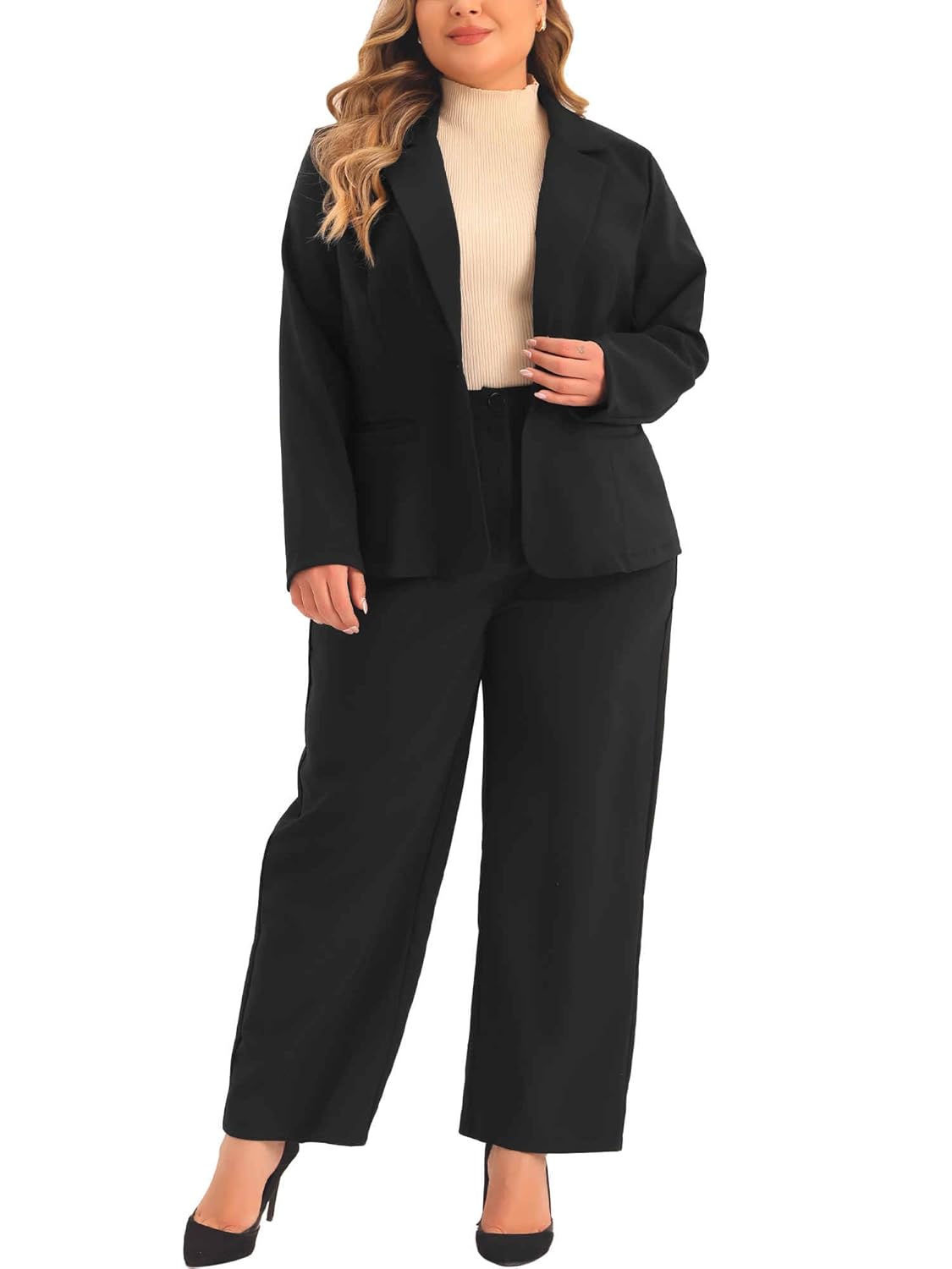 Agnes Orinda Plus Size Suit Two Piece Outfits for Women Business Office Blazer Jacket and Pants Suit Set