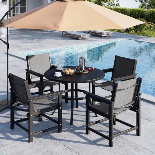 Image of Amopatio Outdoor HDPE Dining Chairs Set of 4 All-Weather Patio Chairs with Textilene Backrest Heavy Duty for Porch Backyard Deck Lawn Garden, Black