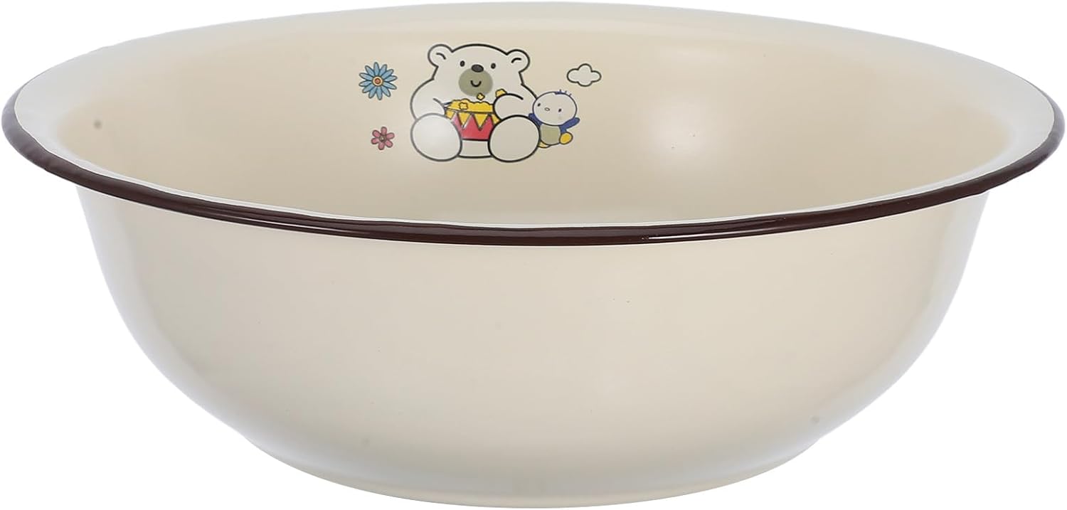 Retro Enameled Mixing Bowl 28cm Vintage Enamel Basin Thickened Household Dough Making Container Kitchen Storage Holder Random Pattern Random Style