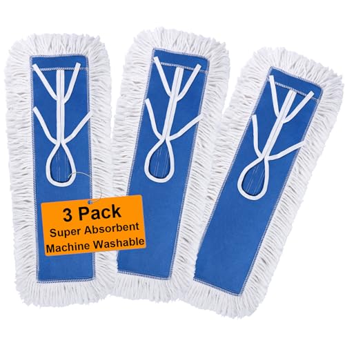 3 Pack 24 Inch Industrial Cotton Dust Mop Head Refill, Dust Mop Replacement Head for Commercial & Home Use, Heavy Duty Replacement for Office & Industrial Use, Machine Washable (3PC-24 inch)