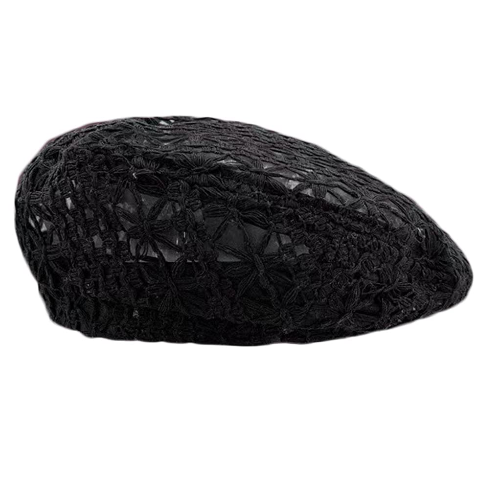 Heallege Lightweight Crochet Beret for Women Solid Color Beret Hat Slouchy Beanie for Head Accessory - Dark