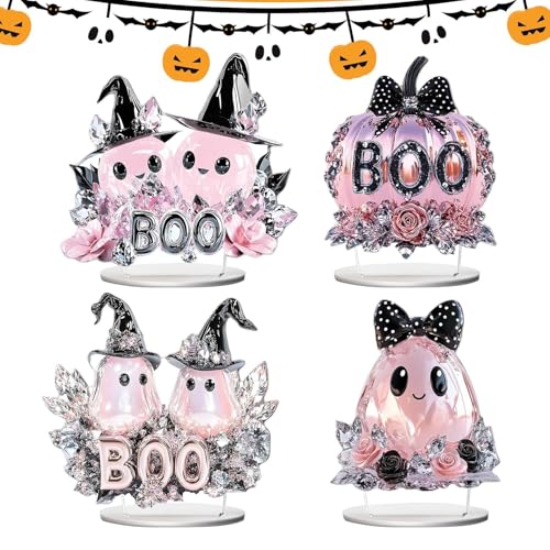 Calabazas rosa de cristal y fantasmas planos acrílicos que solucionan el espacio en Halloween