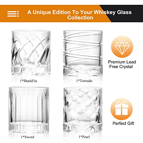 Lurrier Spinning Whiskey Glasses, Old Fashioned Whiskey Glass Sets, 10 Oz - 4 Rotatable Crystal Whiskey Glasses With 4 Iceball Molds, Crystal Whiskey Glasses Gift For Men, Husband #TOP2
