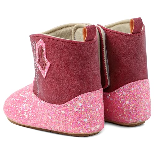 LACOFIA Buty zimowe dla dziewczynek, niemowlęce antypoślizgowe, pierwsze buciki do chodzenia, buty Prewalker, Czerwony, 3-6 Miesiące