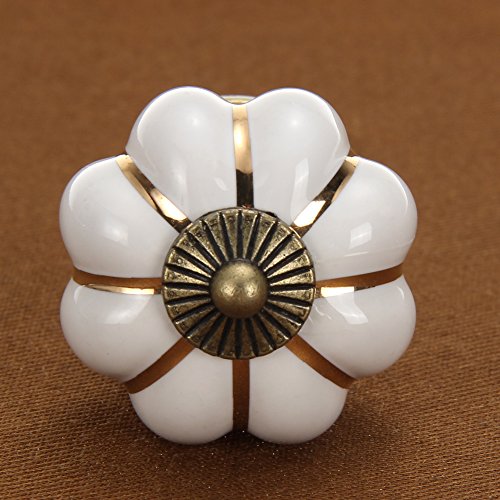 Puxador de cerâmica vintage abóbora WinnerEco para armário (branco)