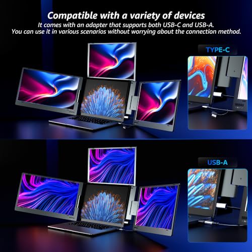 Image of 14.0 inch Quad Screen Portable Foldable Monitor with Single Wire | Quad Monitor Compatible with Windows 10,11 & MAC OS (M1,M2,M3 & M4) | Laptop Screen Extender (14.0, Inches)