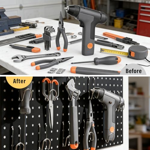 Image of DEWEL Wall Organizer Peg Board, 3Pcs Metal Pegboard Panels with Accessories, 23 inch x 12 inch Pegboard, Heavy Duty Peg Board Wall Organizer for Workbench, Workshop, Office, Craft Room (3pcs black)