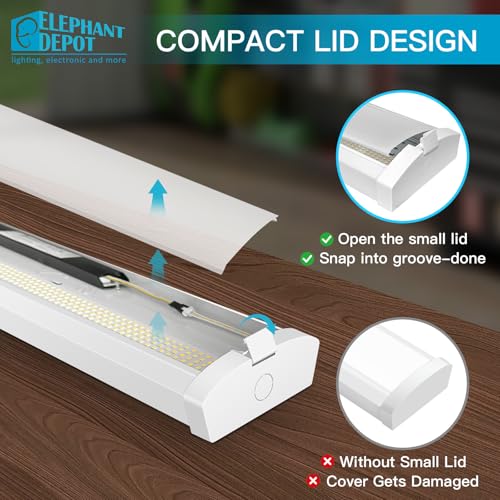 Image of 4PK 4FT LED Wraparound Light, 48 Inch Garage Ceiling Lights, 24 /31 /38 /46W, 5500LM, 3000-6500K 5CCT, 120-277V Hardwired 4FT Led Light Fixtures for Garage, Workshop,Closet,Shop,UL(0-10 v dimming!)