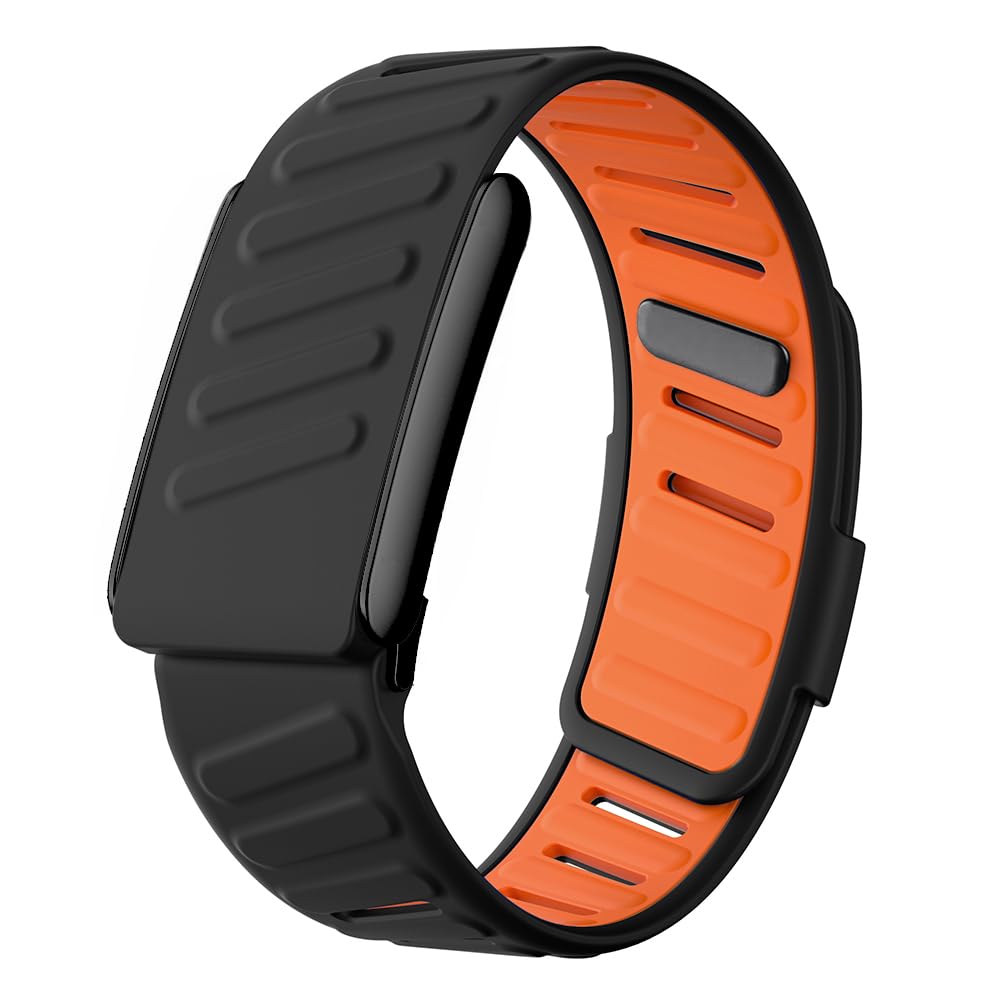 Rugged Comfort Silicone Wristband Compatible with WHOOP 5 | Whoop MG Bands, Durable Soft Silicone Sports Loop Strap for Men Women with Metal Frame Connector (Black Orange, Whoop 5.0 One/Peak)