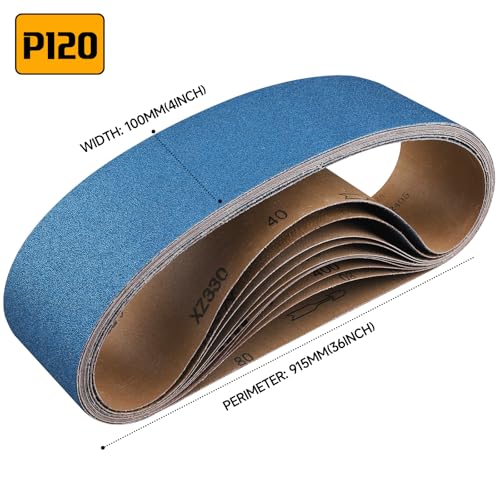 Image of 10-Piece Premium 4 x 36 Inch Zirconia Sanding Belts 120 Grit | 100x915 MM, Heavy Duty, Long-Lasting, Wood Metal Grinding and Finishing for Bandfile Belt Sander