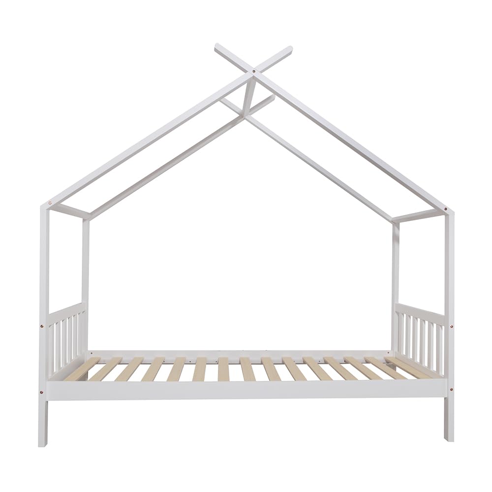 ONEIROI - Lit Cabane Enfant avec Tête de Lit et Sommier à Lattes - Bois de Pin Blanc