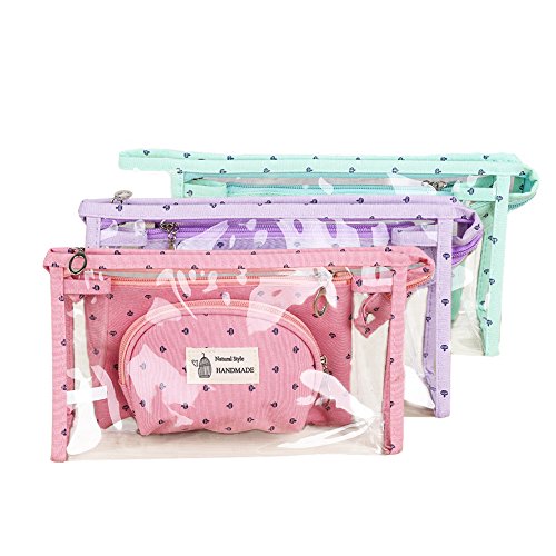 BlueSpace 9pcs Makeup Bag Clear Cosmetic Bag for Women Men Portable Zippered Travel Toiletry Pouch Set Waterproof Organizer Bags for Vacation Bathroom(Pink Turquoise Purple)