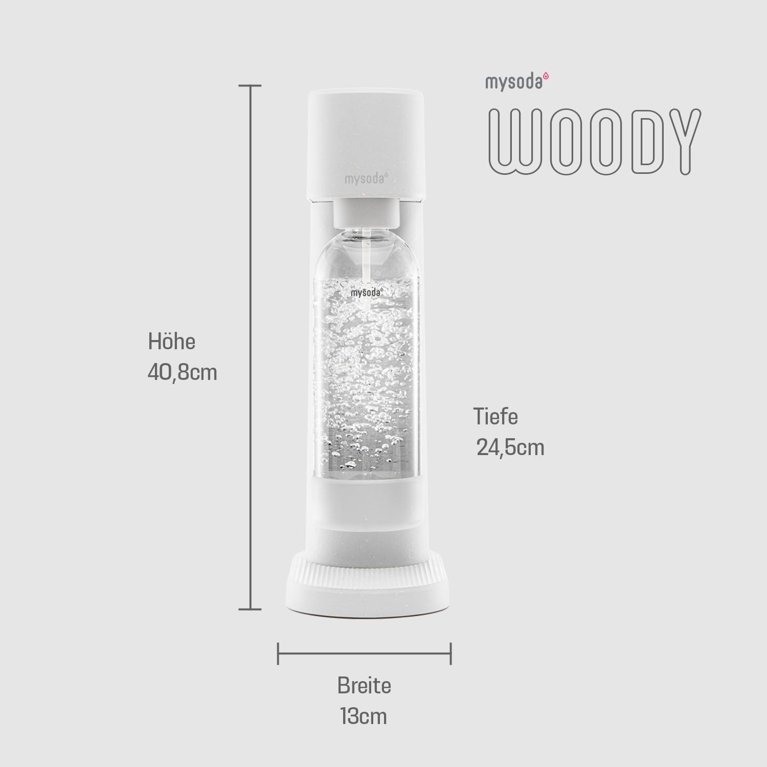Mysoda: Woody Wassersprudler aus erneuerbarem Holzkomposit mit 1L Quick-Lock BPA-freier Plastikflasche (ohne CO2-Zylinder) - Weiß