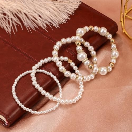 Simulated Pearl Bracelet for Women Stretch Stackable Pearl Beaded Bracelet Adjustable Elastic Heart Wedding Pearls Bangles Jewelry3