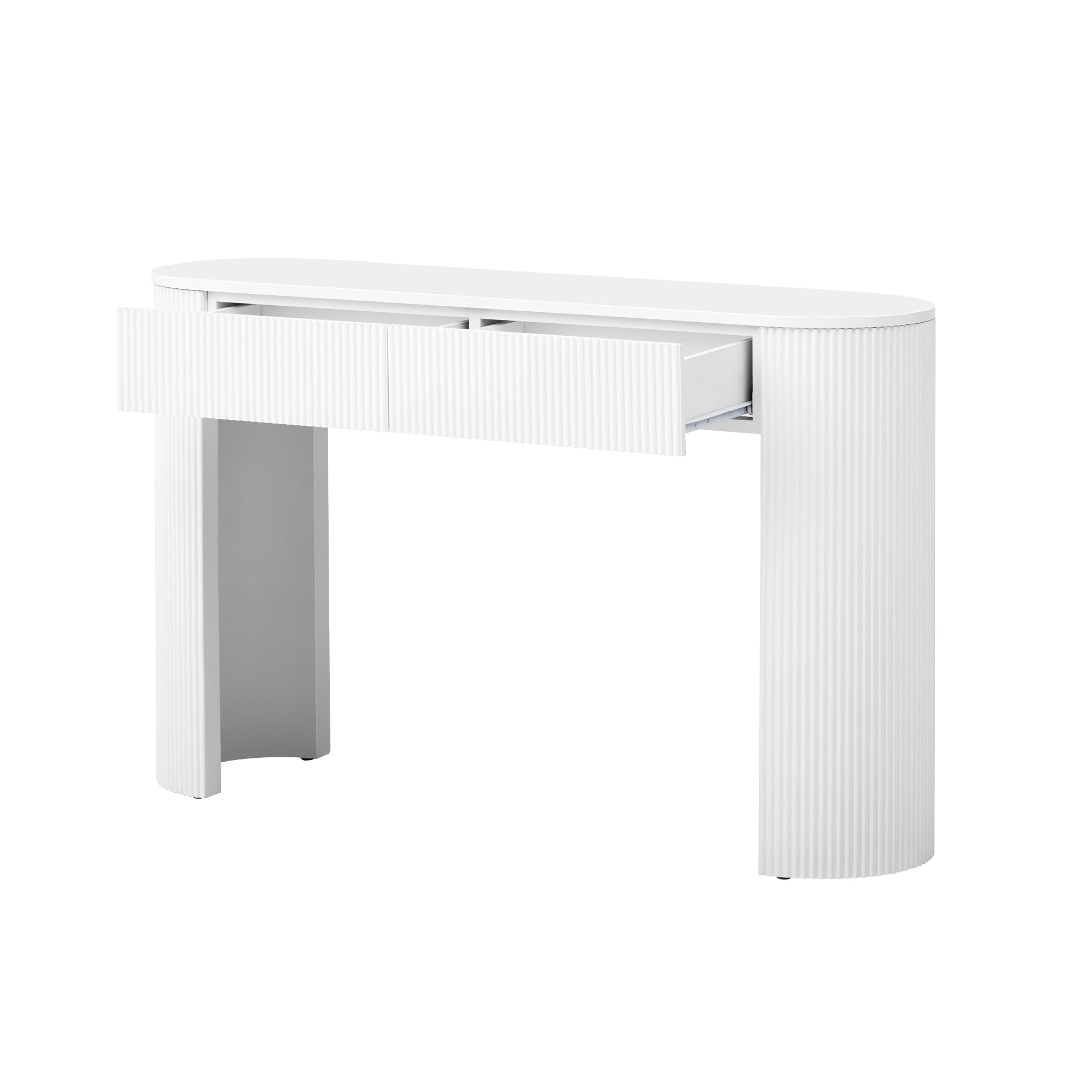 Tavolo consolle da toeletta, tavolino da corridoio, con cassetti, con parte anteriore curva e poggiapiedi regolabili, per soggiorno, camera da letto, corridoio, 120 x 33 x 76 cm (bianco)