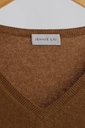 Image of JENNIE LIU Women's 100% Pure Cashmere Long Sleeve Pullover V Neck Sweater