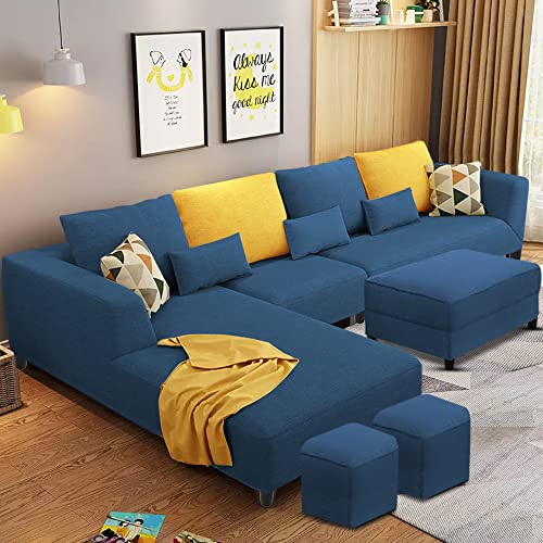 Image of Galib LHS 8 Seater L Shape Sofa Set for Living Room (Blue Fabric)