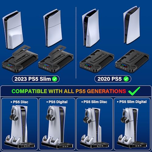 cooling station for ps5slimpro stand with controller charging station for sony psp console playstation 5 slimampstandard discdigital console cooler accessories for ps5 incl cooling fan3 usb hubs