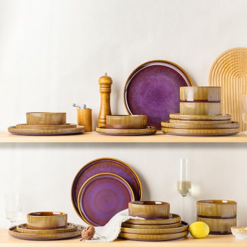 Image of TheTerra Ceramic Dinnerware Sets for 8, 24 Pieces Porcelain Lightweight Plates and Bowls Sets, Scratch Resistant Dish Set, Oven & Microwave & Dishwasher Safe, Amber Amethyst