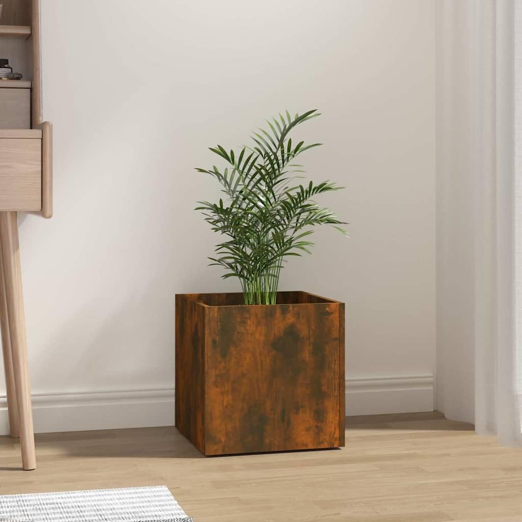 Homogen Macetero de roble ahumado, 40 x 40 x 40 cm, material de madera, para balcón, jardín, interior y exterior, resistente a la intemperie, con drenaje y uso de riego, de pie y colgante, versátil