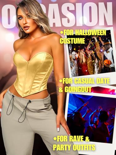 Image of ChiaoLezhee Heart Corset Top For Women, Sexy Concert Outfits Going Out, Strapless Crop Top, Overbust Bustier