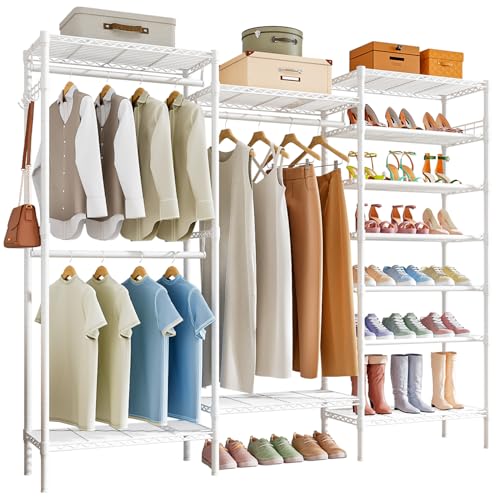 La mejor selección de Estanterías de almacenaje de pie . 45 Isyunen Organizador de Metal para Ropa Armario con Zapatero,Perchero de Pie con Estantes Ajustables,Closet Organizador de Ropa Multifunción,Armario Independiente,175x40x195cm(No...