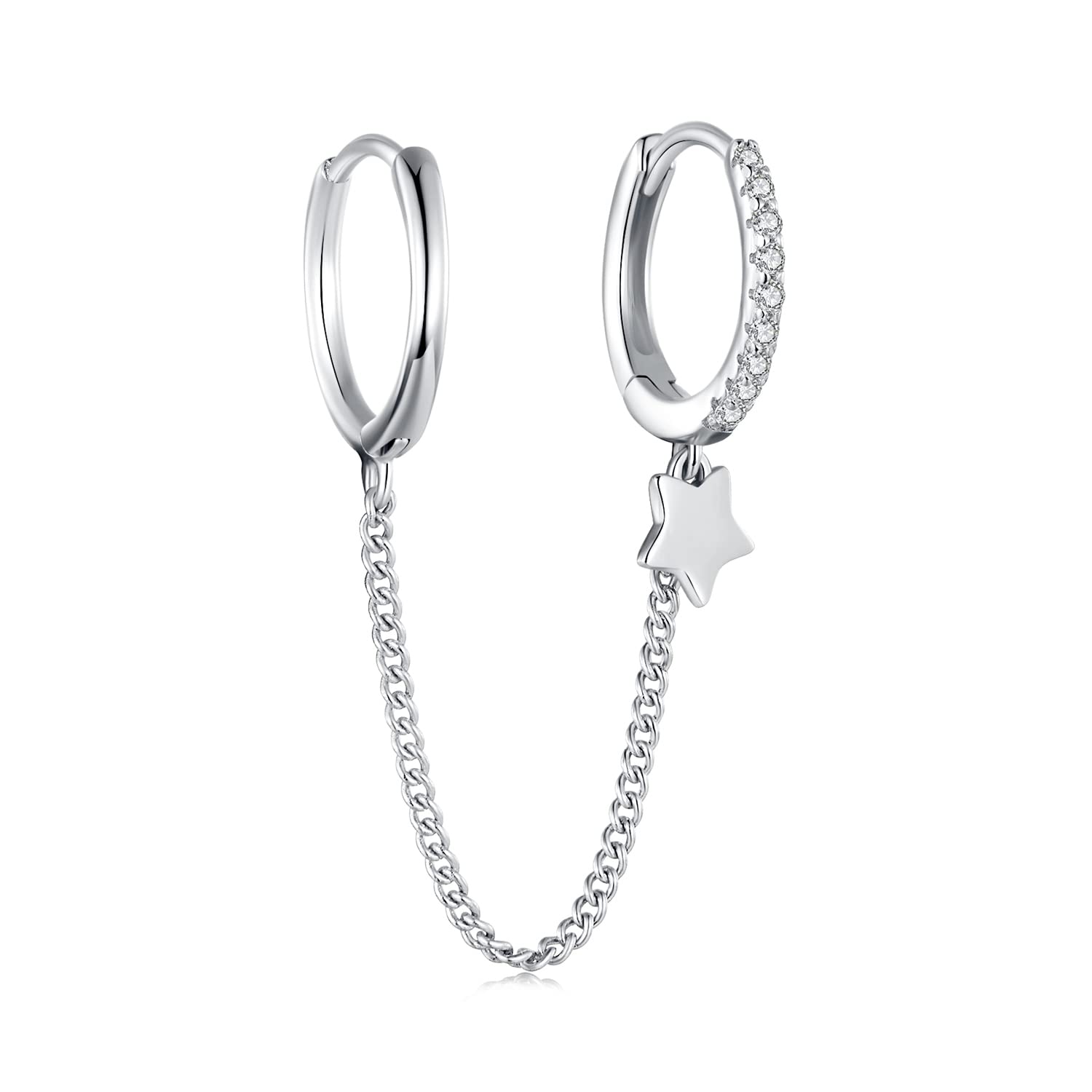 925 Sterling Silber Vier Zirkone Blumen Ohrstecker Für Frauen Doppel Ohrstecker Kette Quaste Piercing Ohrring