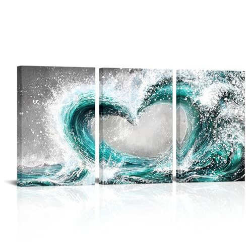 HOMEOART Romantic Bedroom Decor Ocean Wave Painting Love Sign Framed