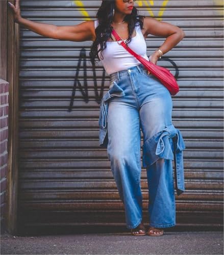 Voghtic Baggy Cargo Jeans for Women Wide Leg High Waist Loose Boyfriend Jeans Bow-Knot Y2K Denim Pants4