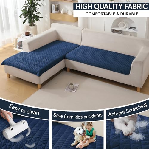 Image of HOKIPO Polyester Quilted Waterproof Sofa Cover Mats For 1 /2 /3 Seater Sofa And L Shape. Make Your Own Sofa Cover Set, Mat Length 81(D) X 90(L) Cm, Navy Blue (Ar-4964-W4)