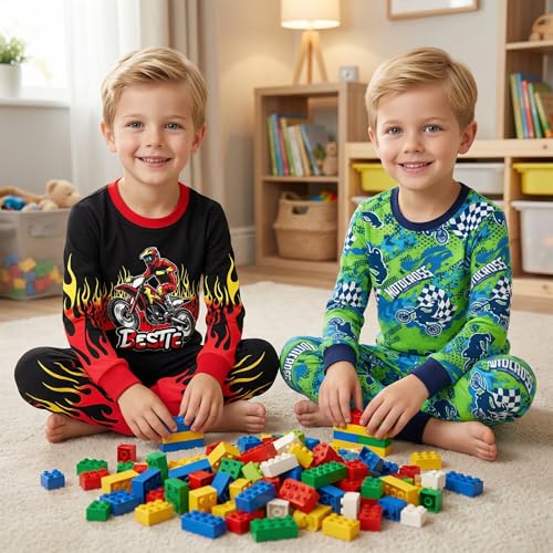 Image of DAUGHTER QUEEN Boys Pajamas 4 Pieces Long Set 100% Cotton Sleepwear Size 18 Months-12 Years