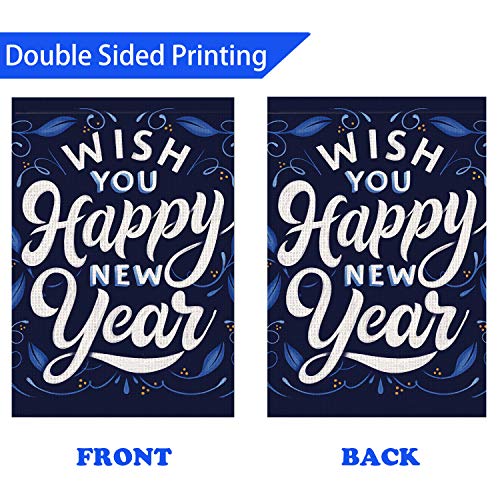 Pambo Happy New Year Garden Flags For Outside | Wish You Happy New Year 12X18 Burlap Double Sided Garden Flag For Yard Outdoor Decoration #TOP2
